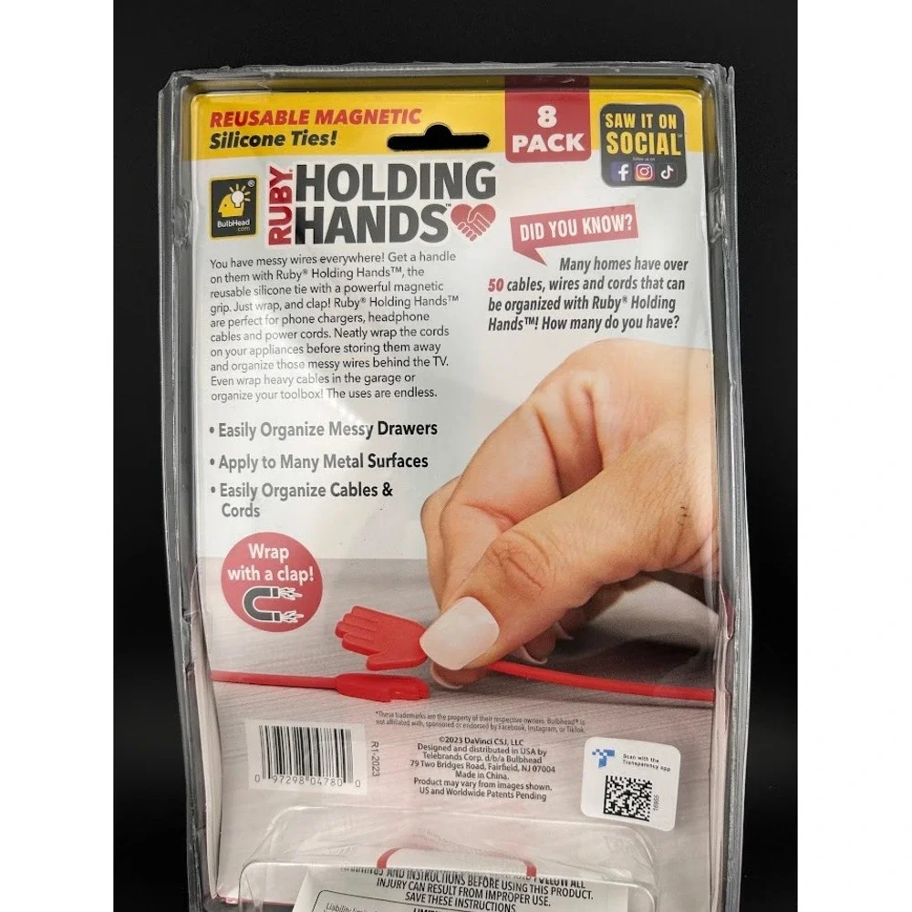 Ruby Holding Hands Reusable Magnetic‎ Silicone Ties 8 Pack Cable Organizer